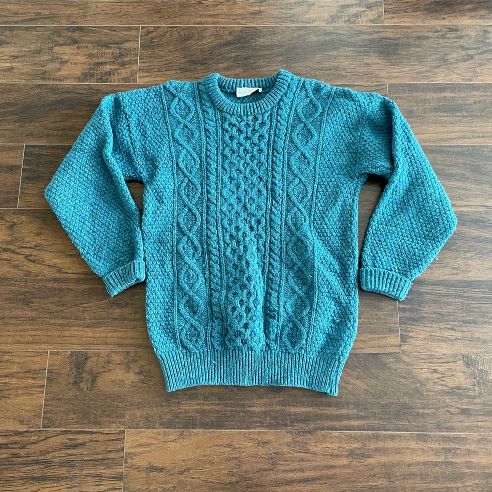 Mackinnon OF SCOTLAND MEN’S WASHABLE PURE WOOL TEAL SWEATER CREW NECK SIZE L